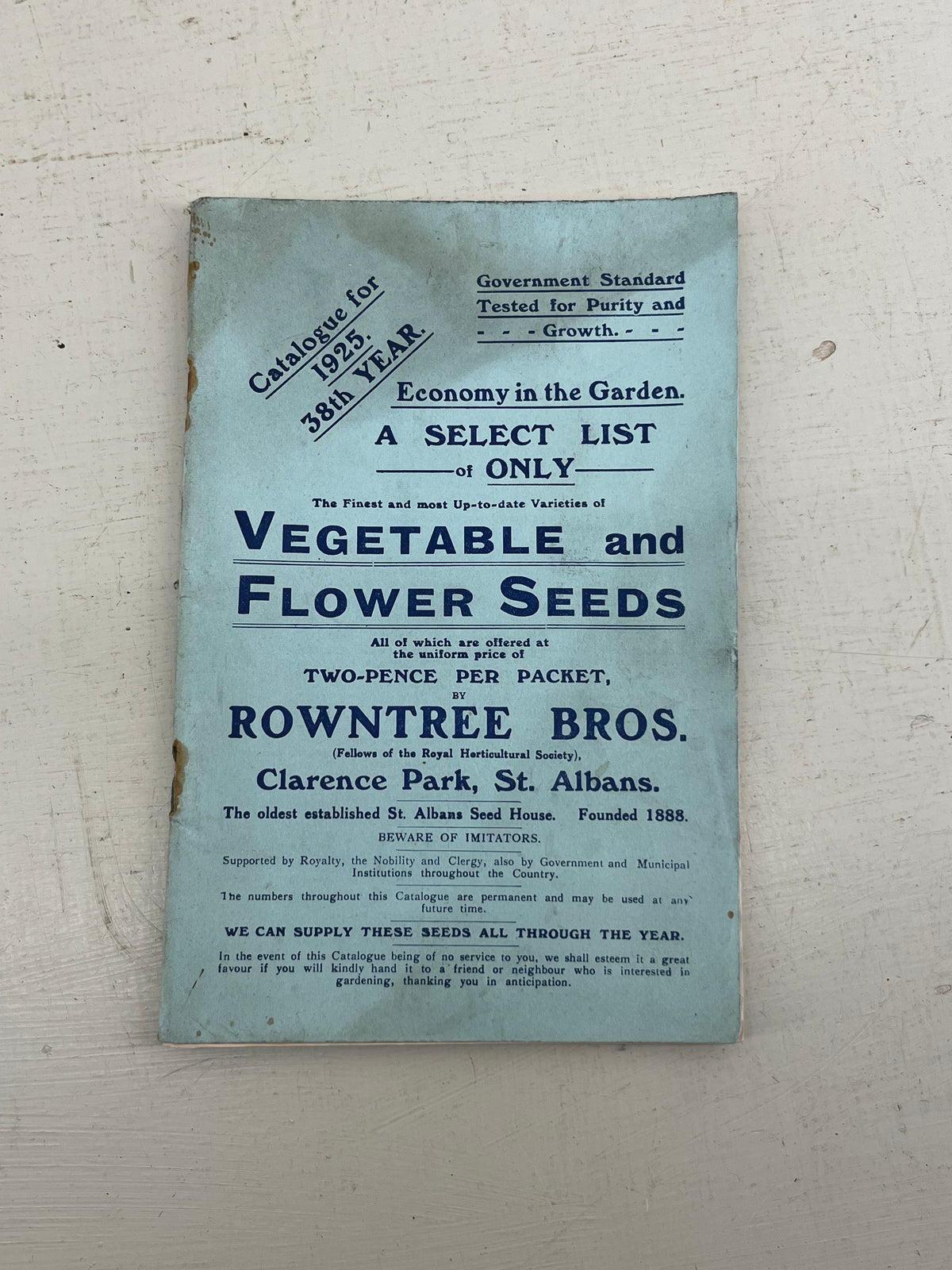 Rowntree Bros Seed Catalogue, 1925