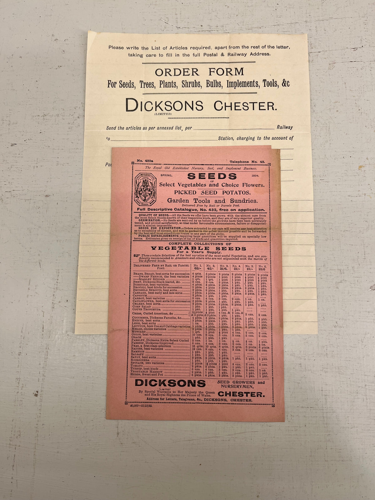 Dicksons Seeds List, 1893